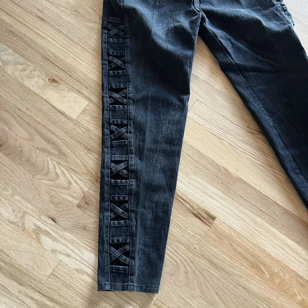 vintage‎ 90s criss cross side lace vintage black jeans Watch LA size 19/20 USA